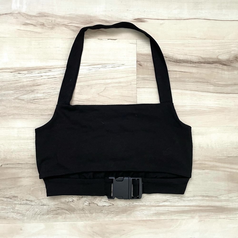 Black halter buckle top